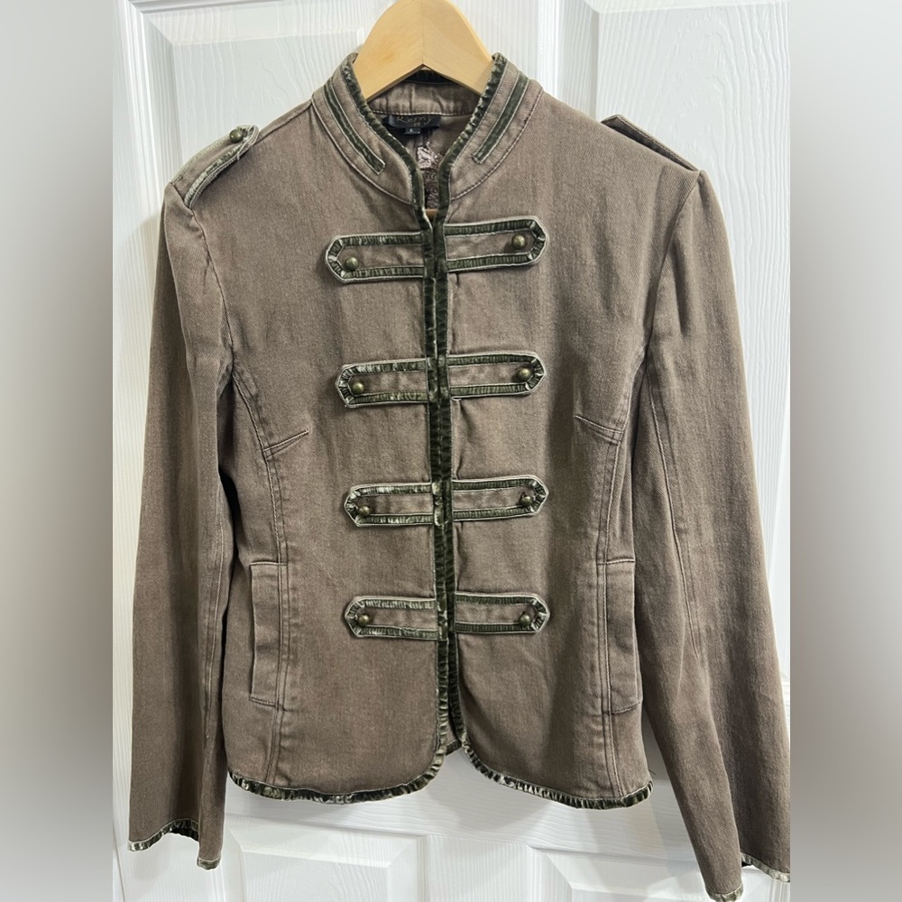 Vintage Romy B Embellished Velvet Trim Military Jacket with Embroidery Y2K